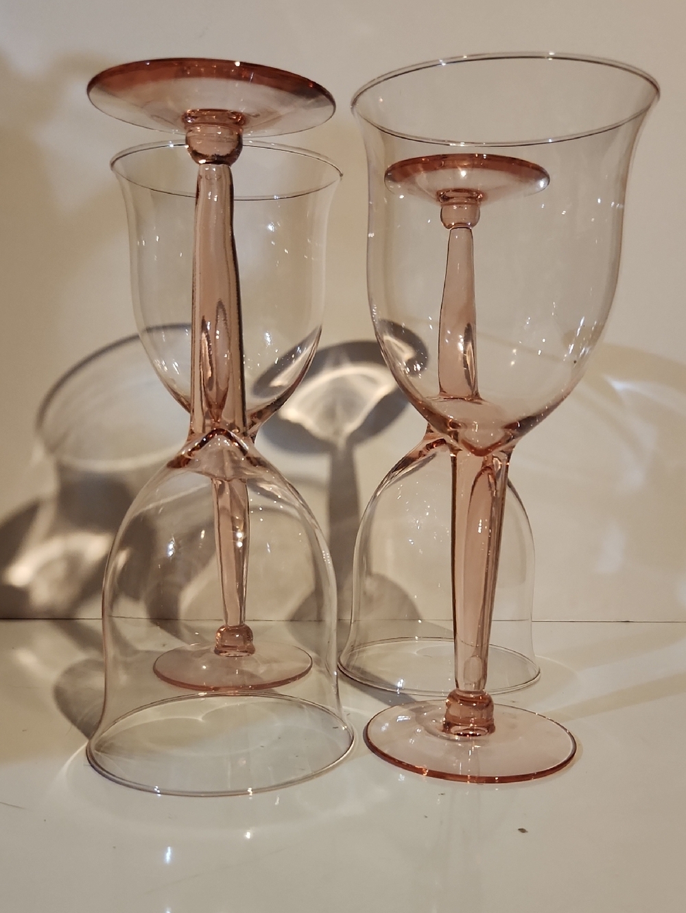 Elegant Blush Pink Stemmed Wine Glasses - Set of 4